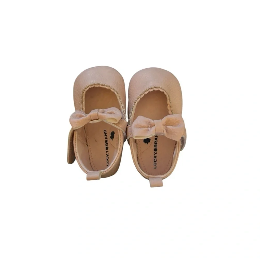Lucky Brand Pink Leather Ballet Flats With Bows Toddler Size 4 Hook And Loop